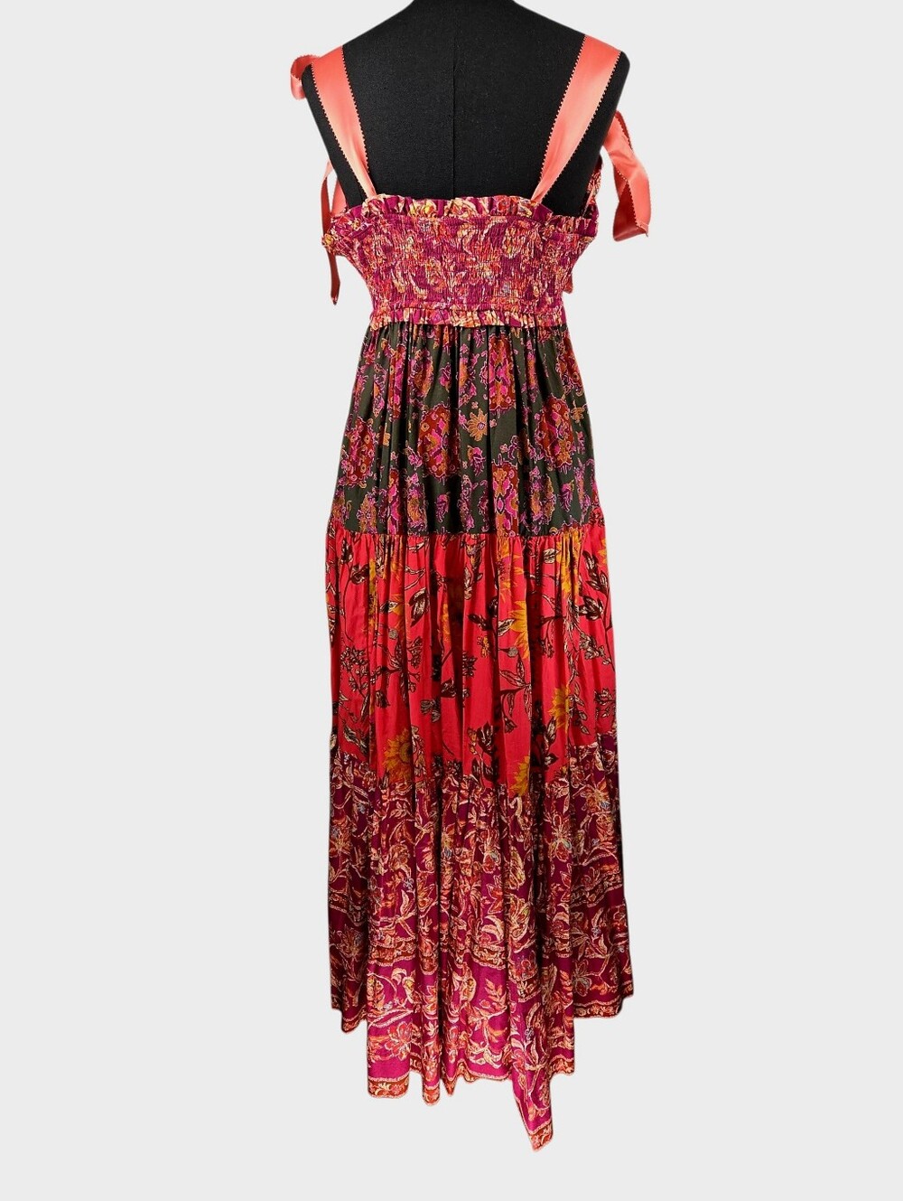 Free People Bluebell Maxi Dress  Magenta Combo Floral Boho Smocked Pockets Sz S - Picture 12 of 16